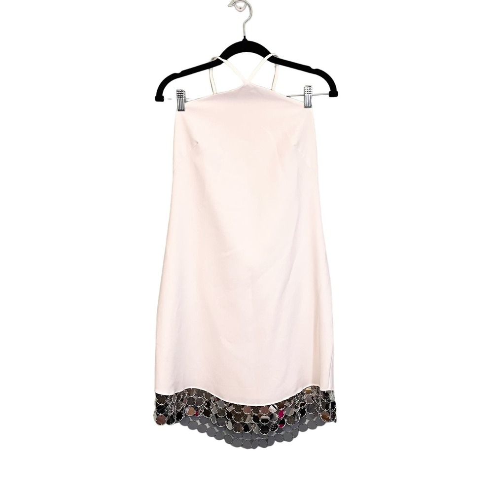 Liv Foster Women's Ivory Disc Chainmail Cocktail Twill Halter Dress Size 16 NWT